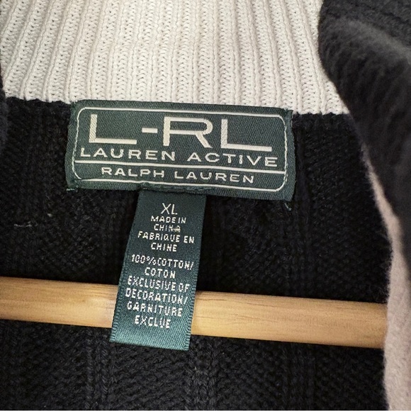 Ralph Lauren Black Cable Knit Zip Sweater White Crest Logo - Picture 6 of 6